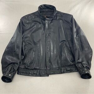 Vintage Reed Sportswear Leather Bomber Jacket Band Collar Cafe Racer Size L 50